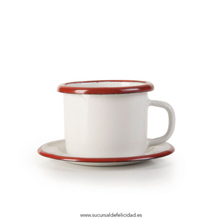 Taza de café esmaltada + Plato Esmaltada Burdeos